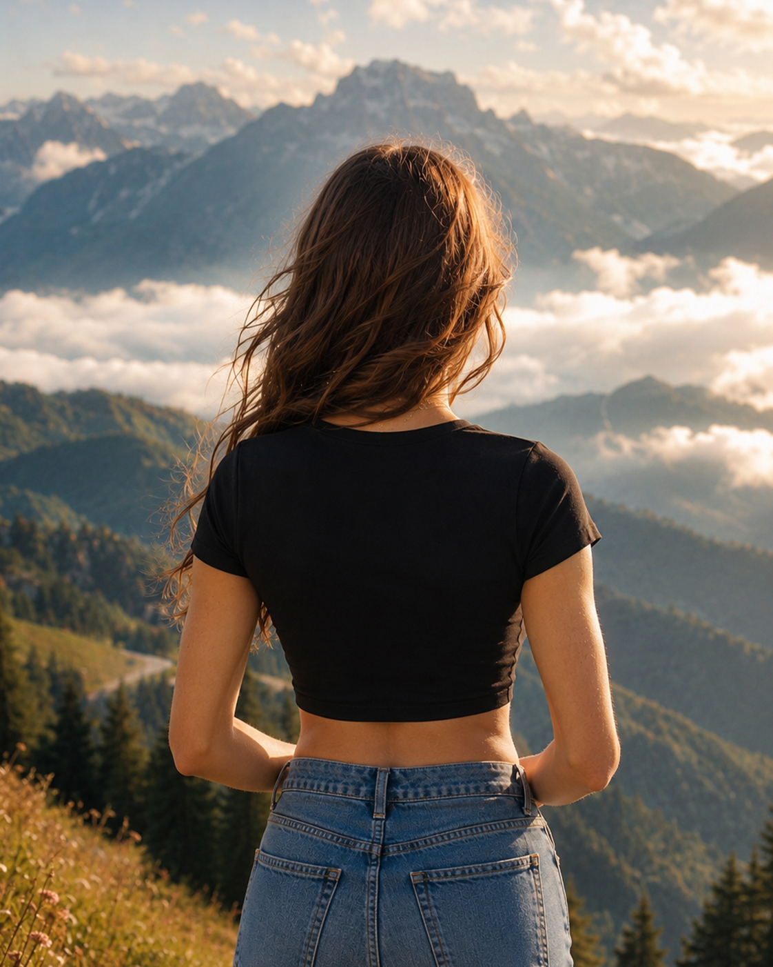 Women’s Black Crop T-Shirt with Logo | Newport England