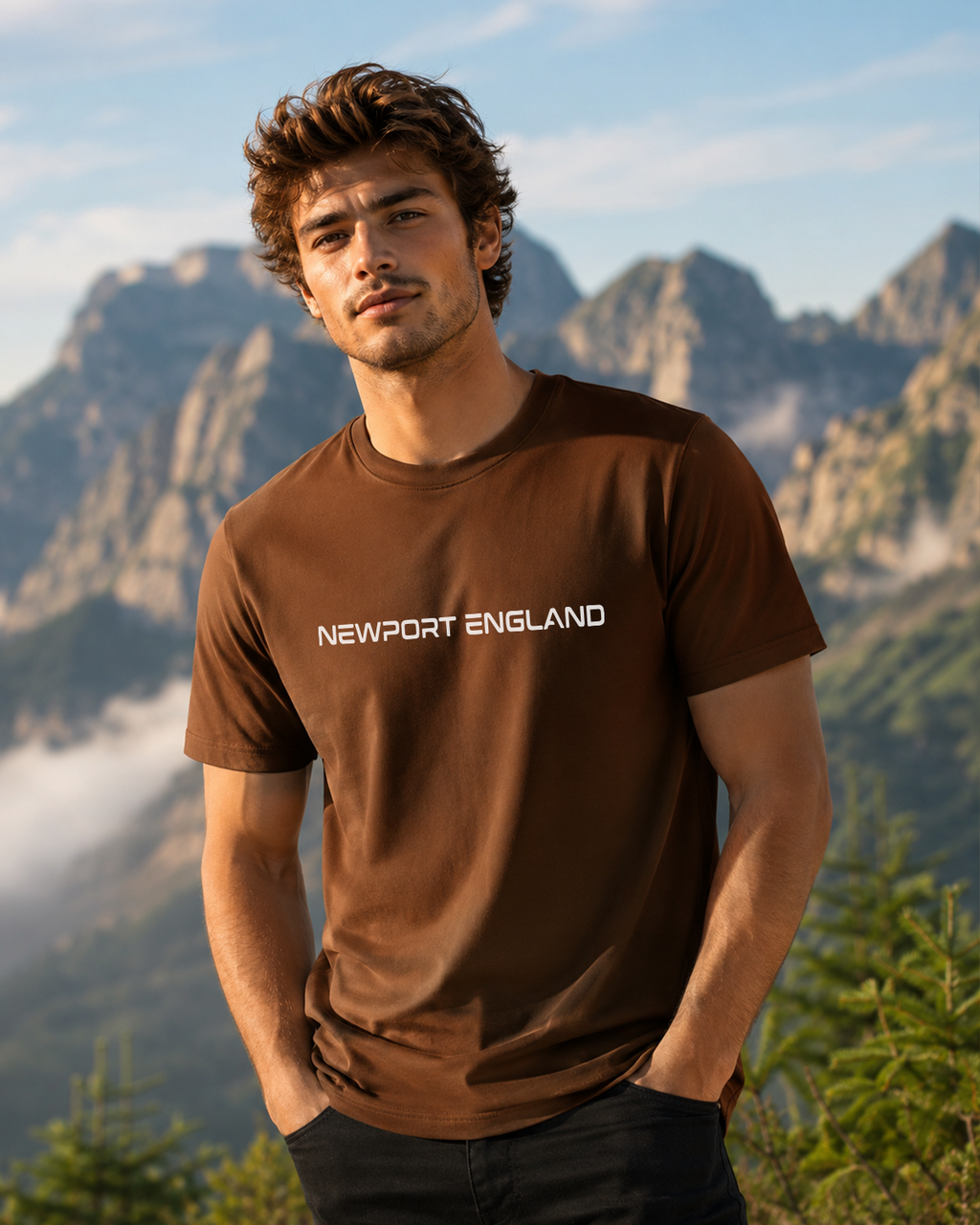 Newport England Men’s  Brown Signature Logo T-Shirt