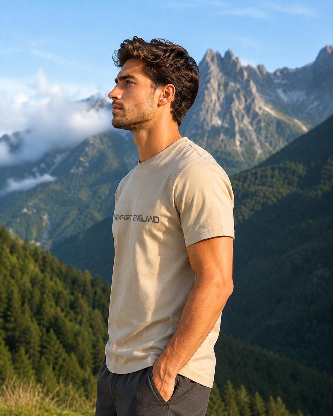 Newport England Men’s Sand Beige Signature Logo T-Shirt