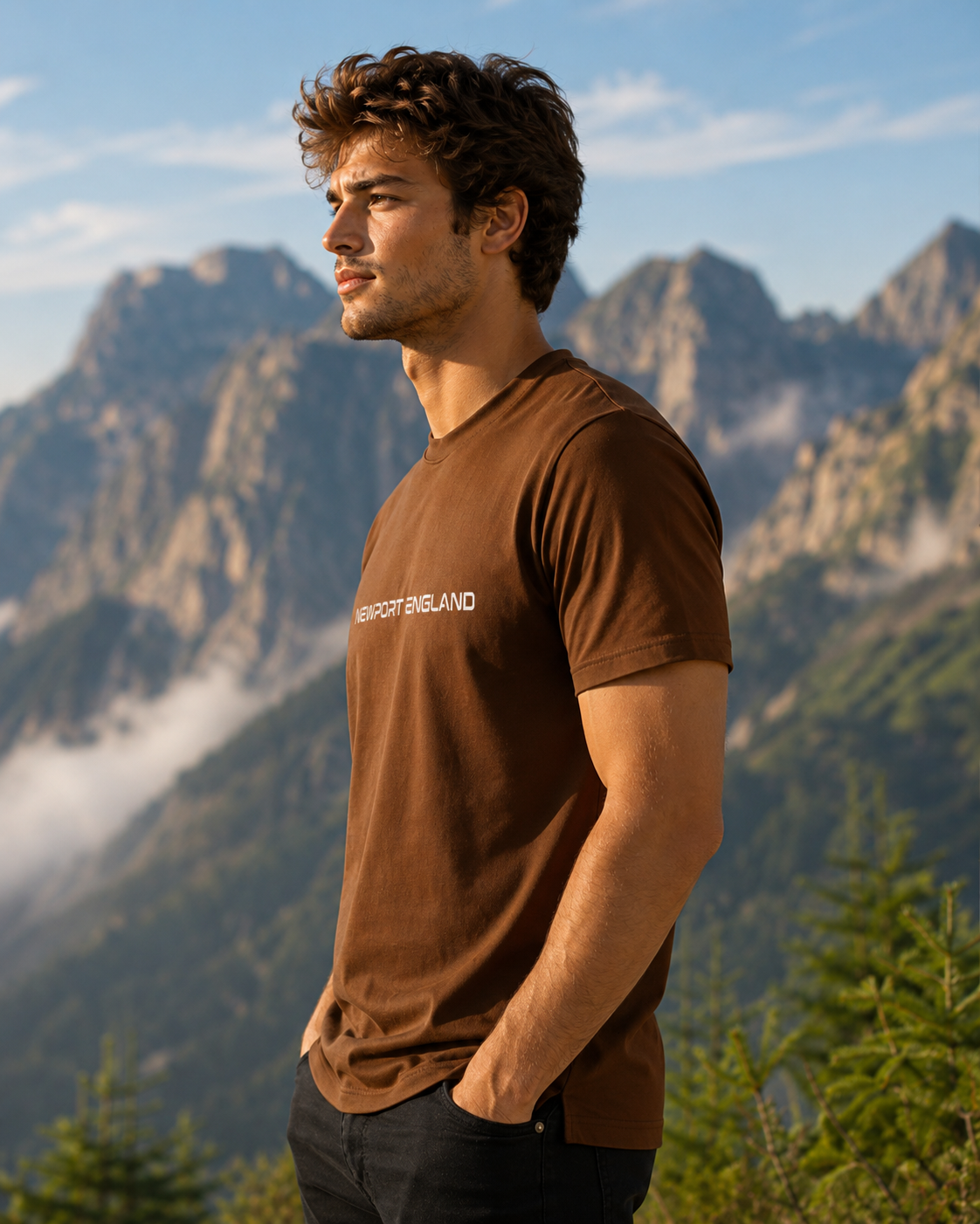 Newport England Men’s  Brown Signature Logo T-Shirt
