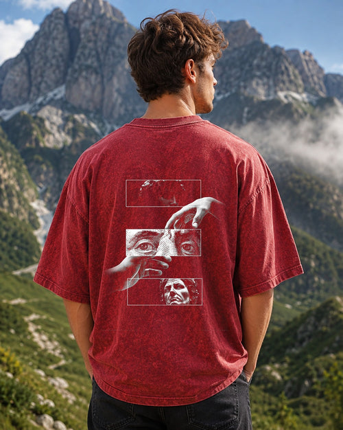 Acid Wash Red Oversized Graphic T-Shirt for Men | Premium Cotton