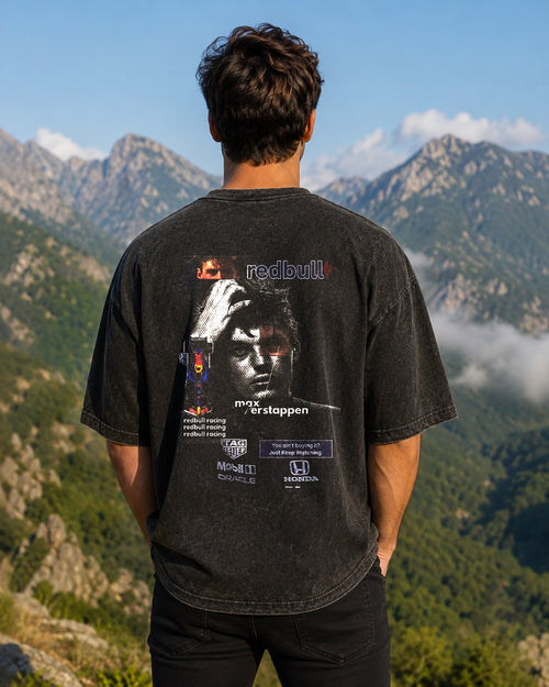 Black Acid Wash Oversized Graphic T-Shirt for Men | Premium Cotton