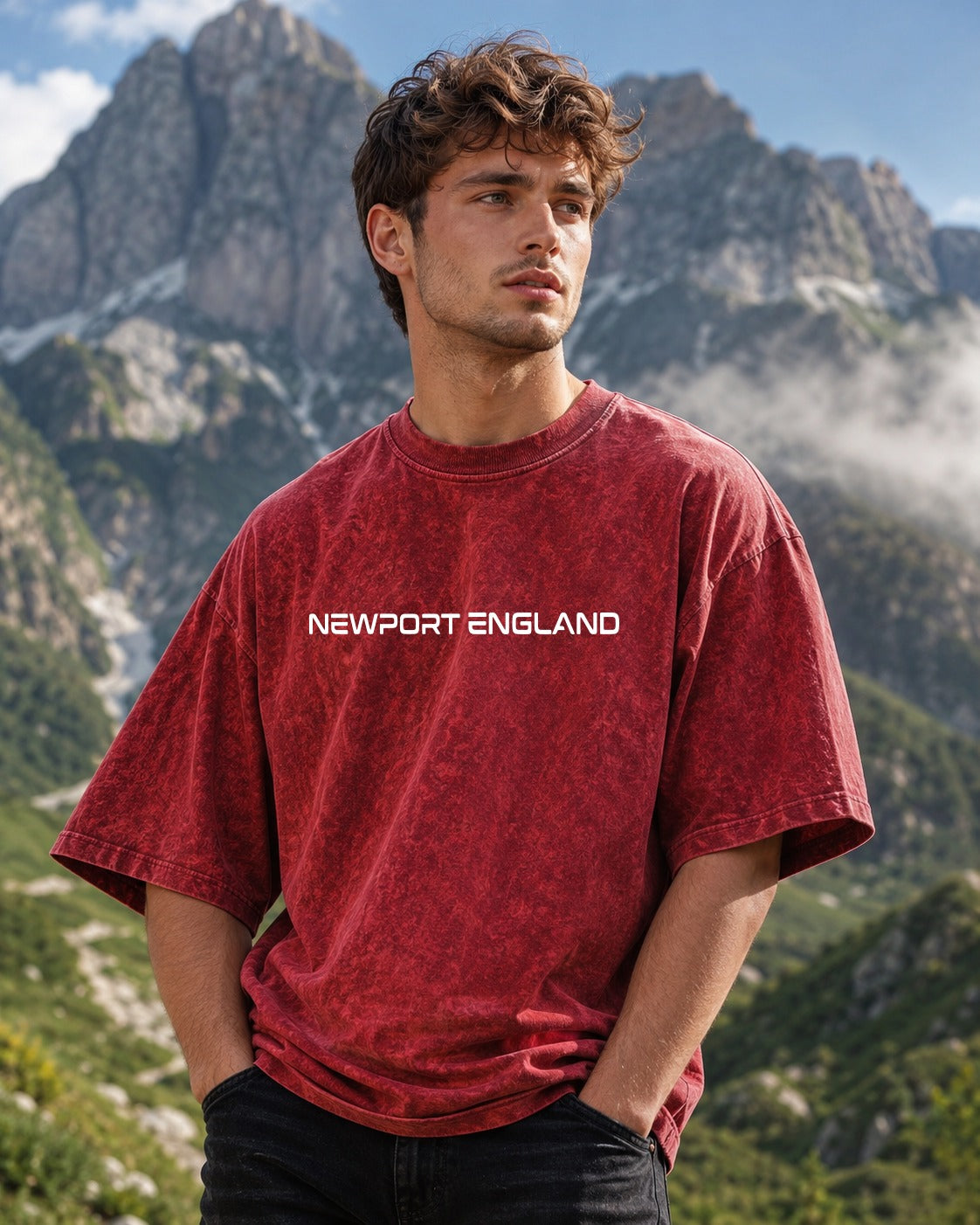 Acid Wash Red Oversized Graphic T-Shirt for Men | Premium Cotton